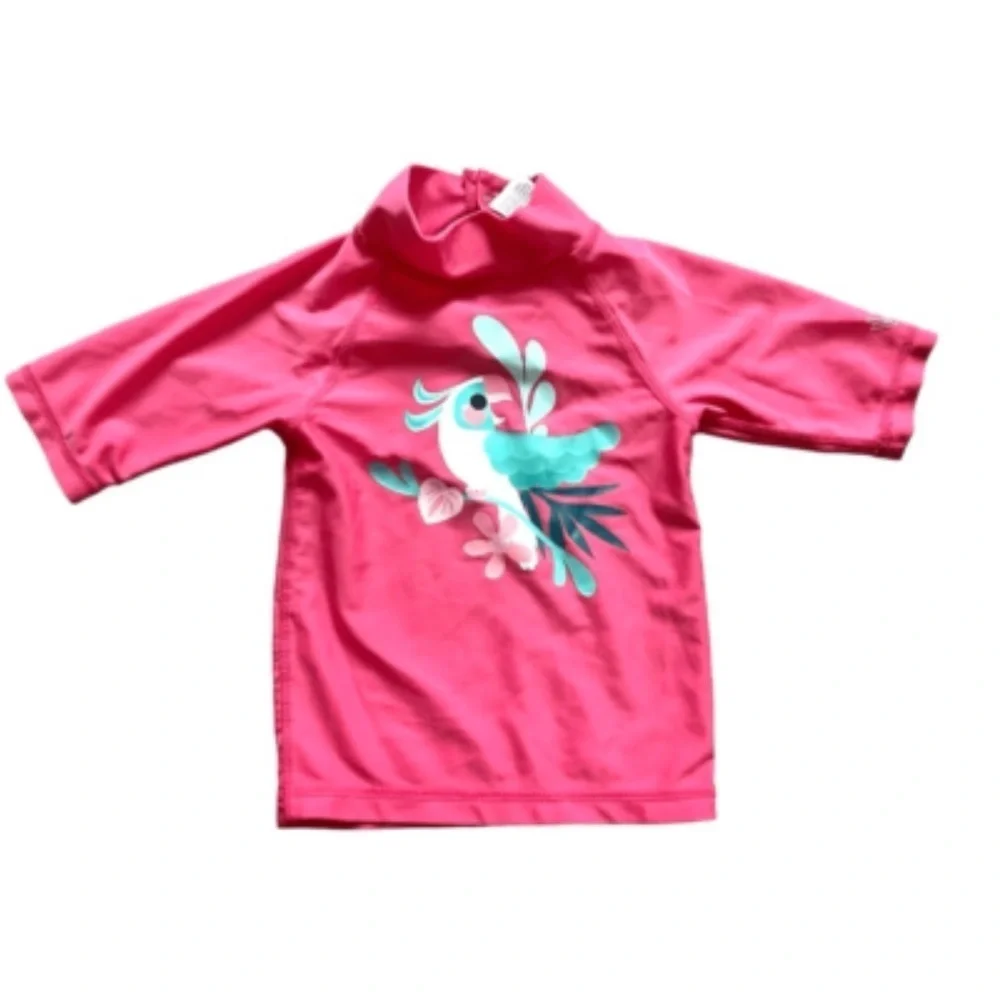 UV Skinz Rashguard Shirt Pink Parrot Design size 7 Beach Swim